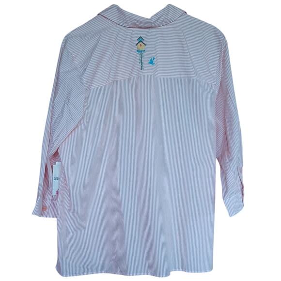 NWT Breckenridge Peach/White Button Up Shirt Embroidered Birdhouses Women's 2X - Picture 3 of 6
